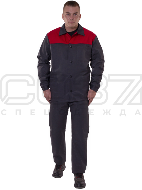 Костюм рабочий Стандарт цв.т.серыйкрасный тк.смесовая (куртка+брюки) (1)